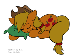 Size: 652x492 | Tagged: safe, artist:kopaleo, applejack, g4, .svg available, cowboy hat, eyes closed, hat, pillow, prone, simple background, sleeping, solo, stetson, svg, transparent background, vector