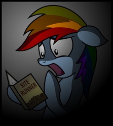 Size: 1597x1791 | Tagged: safe, artist:friendshipismetal777, rainbow dash, pegasus, pony, g4, book, ears back, open mouth, reading, shocked, shocked expression, solo