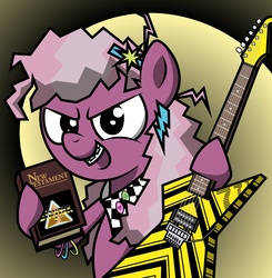 Size: 1844x1879 | Tagged: safe, artist:friendshipismetal777, cheerilee, earth pony, pony, g4, 80s, 80s cheerilee, braces, electric guitar, guitar, musical instrument, solo