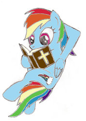 Size: 1024x1448 | Tagged: safe, artist:friendshipismetal777, rainbow dash, pony, g4, bible, book, christianity, female, reading, religion, religious, simple background, solo, white background