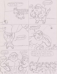 Size: 1154x1500 | Tagged: safe, artist:santanon, fluffy pony, cheek puffing, feral fluffy pony, muscle expansion, muscles, smarty friend