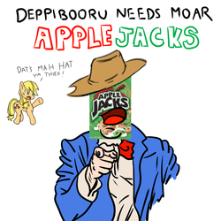 Size: 1000x1000 | Tagged: safe, artist:junker, applejack, g4, apple jacks, bad pun, blonde, cereal, fine art parody, hatless, missing accessory, namesake, pun, uncle sam, visual pun