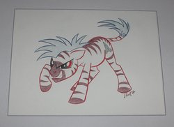 Size: 2286x1662 | Tagged: safe, artist:lauren faust, oc, oc only, zebra, grin, photo, solo, traditional art