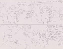 Size: 1500x1159 | Tagged: safe, artist:santanon, rarity, fluffy pony, rabbit, g4, angry, ball, comic, crying, female, fluffy pony original art, ralphie, speech bubble, toy, traditional art