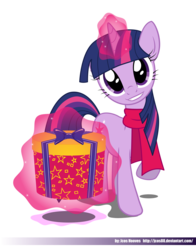 Size: 3508x4475 | Tagged: safe, artist:jcosneverexisted, twilight sparkle, pony, unicorn, g4, clothes, female, magic, mare, present, scarf, simple background, solo, transparent background, unicorn twilight
