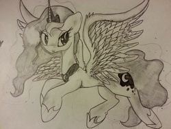 Size: 3264x2448 | Tagged: safe, artist:themoonraven, princess luna, g4, female, monochrome, solo, traditional art