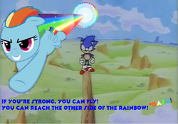 Size: 951x666 | Tagged: safe, artist:mariovssonic2008, rainbow dash, g4, crossover, image macro, male, sonic cd, sonic the hedgehog, sonic the hedgehog (series)