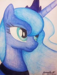 Size: 1602x2121 | Tagged: safe, artist:thewolfheart89, princess luna, g4, female, simple background, solo, traditional art