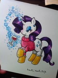 Size: 764x1024 | Tagged: safe, artist:katie cook, idw, rarity, g4, clothes, drink, glass, solo, sweater, traditional art, wine