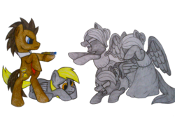 Size: 1024x768 | Tagged: safe, artist:lemon-death, derpy hooves, doctor whooves, time turner, pegasus, pony, g4, doctor who, female, mare, ponified, sonic screwdriver, traditional art, weeping angel