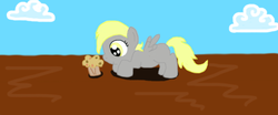Size: 1285x532 | Tagged: safe, artist:twilight-changeling, derpy hooves, g4, cloud, female, filly, muffin, solo, younger
