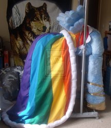 Size: 2228x2574 | Tagged: safe, artist:madhamstercostumes, rainbow dash, g4, clothes, dress, fursuit, gala dress, irl, photo, quadsuit, wip