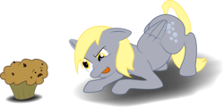 Size: 1024x492 | Tagged: safe, artist:shinigami388, derpy hooves, pegasus, pony, g4, female, mare, muffin, solo, stalking, tongue out