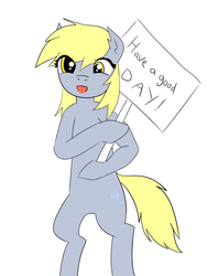 Size: 768x1024 | Tagged: safe, artist:sashikuchan, derpy hooves, pony, g4, bipedal, female, sign, solo, standing