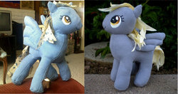 Size: 1024x539 | Tagged: safe, artist:joitheartist, derpy hooves, pegasus, pony, g4, comparison, female, irl, mare, photo, plushie