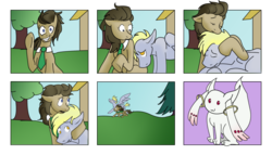 Size: 1024x586 | Tagged: safe, artist:kalowjager, derpy hooves, doctor whooves, time turner, g4, comic, crossover, dopey hooves, herpy dooves, incubator (species), kyubey, necktie, puella magi madoka magica, rule 63, the doctoress