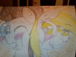Size: 640x480 | Tagged: safe, artist:rainistorm, derpy hooves, doctor whooves, time turner, pegasus, pony, g4, blushing, female, male, mare, photo, ship:doctorderpy, shipping, straight, traditional art