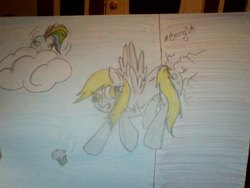 Size: 640x480 | Tagged: safe, artist:rainistorm, derpy hooves, rainbow dash, pegasus, pony, g4, cloud, cloudy, female, mare, photo, traditional art