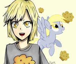 Size: 975x819 | Tagged: safe, artist:khingham, derpy hooves, human, g4, female, humanized, muffin, solo