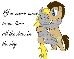 Size: 6000x4785 | Tagged: safe, artist:beatlesguy, derpy hooves, doctor whooves, time turner, g4, absurd resolution, carrying, cuddling, female, heartwarming, hug, male, ship:doctorderpy, shipping, straight, text