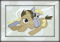 Size: 1552x1098 | Tagged: safe, artist:oaoakutamashiioao, derpy hooves, doctor whooves, time turner, pegasus, pony, g4, female, male, mare, ship:doctorderpy, shipping, straight