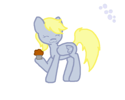 Size: 725x576 | Tagged: safe, artist:blueberryxandxespio, derpy hooves, pegasus, pony, g4, bubble, chibi, female, mare, muffin, solo