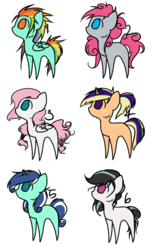 Size: 640x960 | Tagged: safe, artist:theosaur, oc, oc only, adoptable, magical lesbian spawn, offspring, parent:bon bon, parent:derpy hooves, parent:fluttershy, parent:lightning dust, parent:lyra heartstrings, parent:octavia melody, parent:pinkie pie, parent:rainbow dash, parent:rarity, parent:vinyl scratch, parents:derpypie, parents:flarity, parents:lyrabon, parents:rainbowdust, parents:scratchtavia, parents:twijack