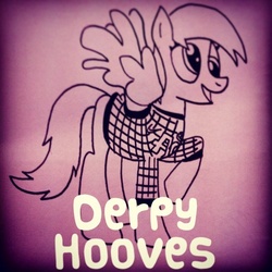 Size: 640x640 | Tagged: safe, artist:leirsyadzz, derpy hooves, pegasus, pony, g4, clothes, female, mare, solo, traditional art