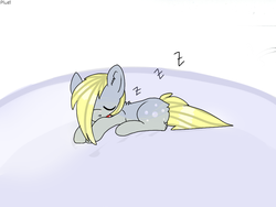 Size: 1024x768 | Tagged: safe, artist:pluel, derpy hooves, pegasus, pony, g4, female, mare, sleeping, solo, zzz