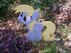 Size: 1024x768 | Tagged: safe, artist:minatek616, derpy hooves, pegasus, pony, g4, customized toy, decoration, female, grass, irl, lawn, lawn decoration, mare, photo, solo, yard