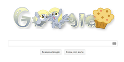 Size: 600x299 | Tagged: safe, artist:lulurima, derpy hooves, pegasus, pony, g4, female, google, logo, mare, muffin