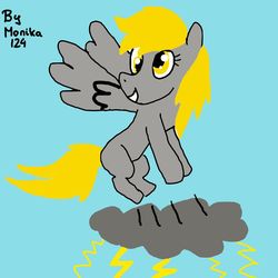 Size: 750x750 | Tagged: safe, artist:monika124, derpy hooves, pegasus, pony, g4, cloud, female, lightning, mare, solo