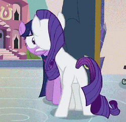 Size: 484x467 | Tagged: safe, screencap, rarity, twilight sparkle, pony, unicorn, g4, games ponies play, animated, back of head, butt, crystal empire, featureless crotch, female, flailing, mare, plot, rearity