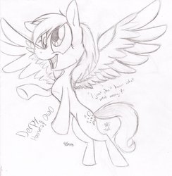 Size: 882x905 | Tagged: safe, artist:mtfoxx3, derpy hooves, pegasus, pony, g4, female, happy, mare, solo, traditional art