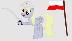 Size: 800x450 | Tagged: dead source, safe, artist:matipl1, derpy hooves, pegasus, pony, g4, female, flag, hat, mare, ms paint, poland, solo, sword