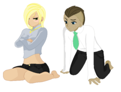 Size: 400x303 | Tagged: safe, artist:loser459, derpy hooves, doctor whooves, time turner, human, g4, clothes, duo, duo male and female, female, humanized, male, necktie, pouting, recolor, simple background, transparent background