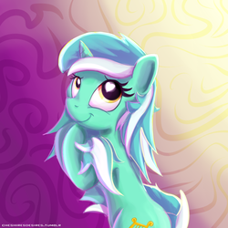 Size: 800x800 | Tagged: safe, artist:cheshiresdesires, lyra heartstrings, pony, unicorn, g4, abstract background, alternate hairstyle, bipedal, cute, female, heart eyes, messy mane, smiling, solo, wingding eyes