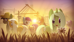 Size: 1920x1080 | Tagged: safe, artist:gign-3208, oc, oc only, pony, unicorn, barn, flower, sunset