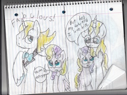 Size: 1280x958 | Tagged: safe, prince blueblood, oc, oc:princess twila, ask princess twila, g4, ask, father and daughter, lined paper, notebook, offspring, parent:prince blueblood, parent:twilight sparkle, parents:twiblood, traditional art, tumblr