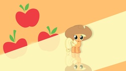 Size: 1920x1080 | Tagged: safe, artist:lucarious, applejack, g4, cutie mark, filly, hat, reflection, vector, wallpaper