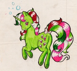 Size: 1543x1424 | Tagged: safe, artist:paranoidemily, fizzy, pony, unicorn, g1, bubble, butt, female, plot, solo, traditional art