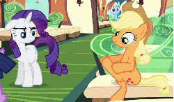 Size: 624x366 | Tagged: safe, screencap, applejack, fluttershy, rainbow dash, rarity, twilight sparkle, earth pony, pegasus, pony, unicorn, g4, just for sidekicks, animated, bucky mcgillicutty, cowboy hat, disgusted, duo focus, female, hat, hoof rubbing, hooves, itchy, mare, rubbing, train, unicorn twilight