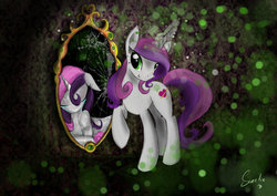 Size: 900x636 | Tagged: safe, artist:sweeterwho, sweetie belle, g4, mirror, older, sad