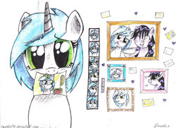 Size: 900x654 | Tagged: safe, artist:sweeterwho, oc, oc only, oc:sweetie, pony, unicorn, bierzcie i rysujcie, female, heart, looking at you, mare, mouth hold, photo, picture, traditional art