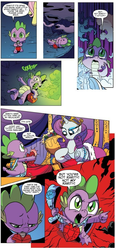 Size: 499x1077 | Tagged: safe, idw, official comic, fluttershy, rarity, spike, dragon, pony, unicorn, g4, spoiler:comic, dragonfire, female, male, mare