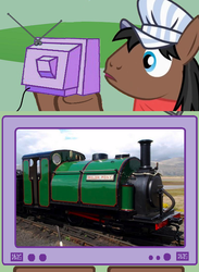 Size: 563x771 | Tagged: safe, full steam, promontory, g4, exploitable meme, irl, locomotive, train, tv meme, welsh pony