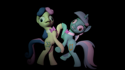 Size: 1920x1080 | Tagged: safe, artist:pikachux1000, bon bon, lyra heartstrings, sweetie drops, earth pony, pony, unicorn, g4, 3d, 3d model, bipedal, bowtie, dancing, derp, duo, faic, gmod