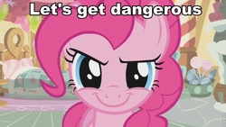 Size: 853x480 | Tagged: safe, edit, edited screencap, screencap, pinkie pie, a friend in deed, g4, darkwing duck, female, image macro, looking at you, solo