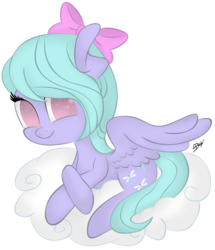Size: 1355x1574 | Tagged: safe, artist:hamatte, flitter, pegasus, pony, g4, cloud, female, looking at you, mare, prone, signature, simple background, smiling, solo, transparent background