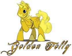 Size: 1000x777 | Tagged: safe, artist:zillford, oc, oc only, oc:golden folly, golem, pony, robot, unicorn, raised hoof, simple background, solo, white background